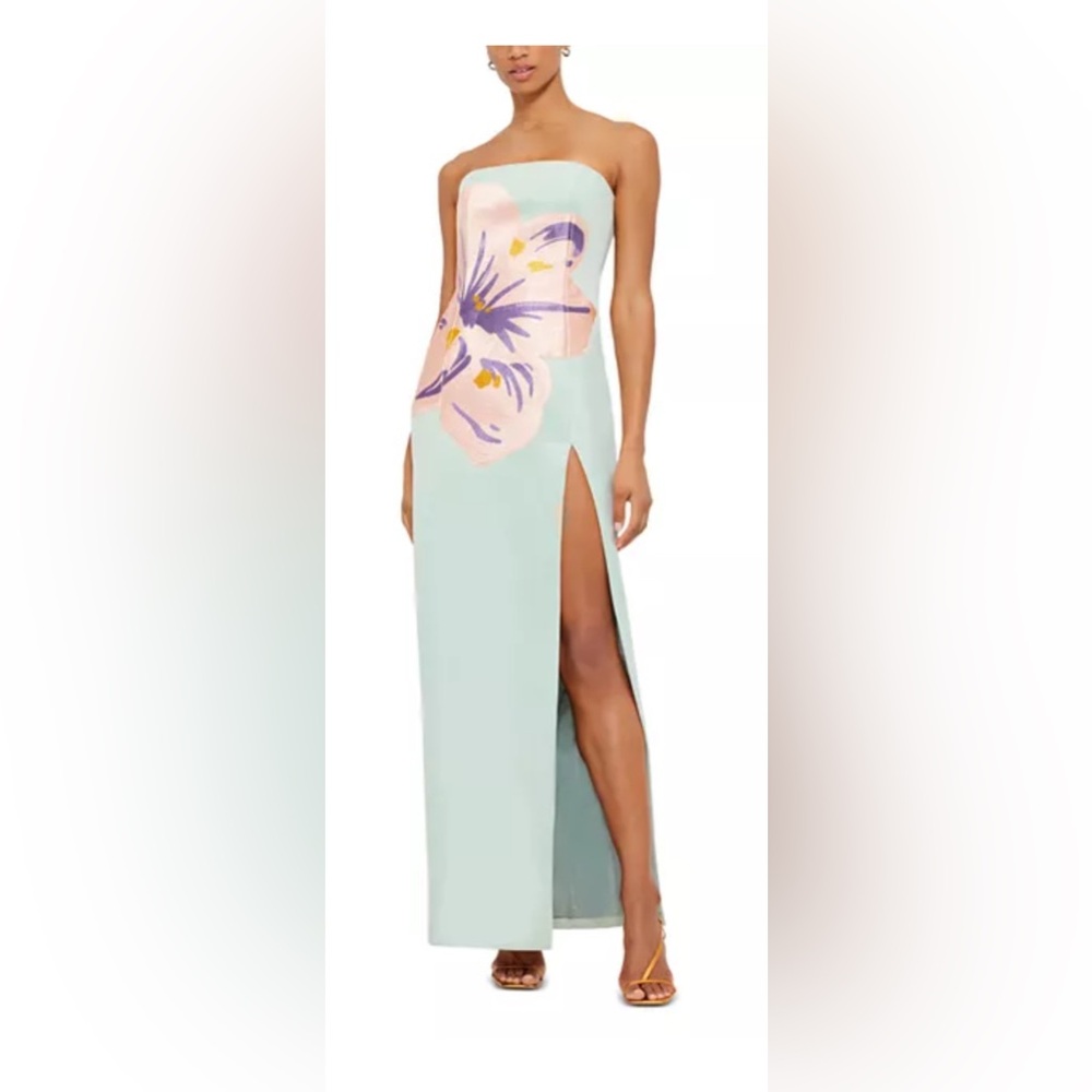 Leo Lin Pistachio Floral Maxi Dress with Side Slit